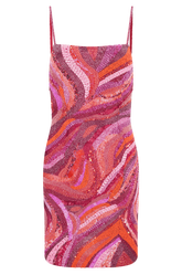 Eloise Hand Beaded Mini Dress - Pink Swirl Print